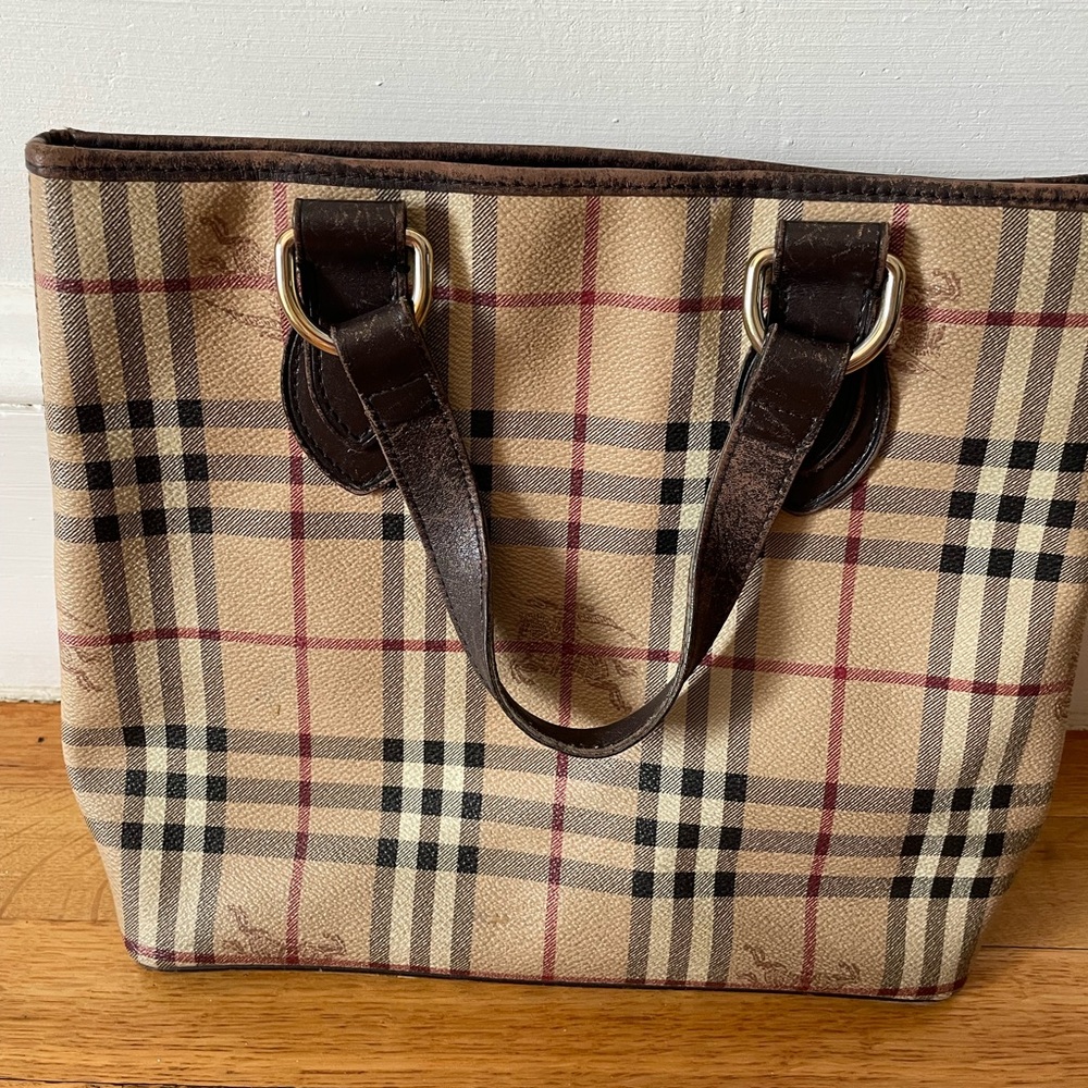 Burberry Beige and Brown Plaid Tote
